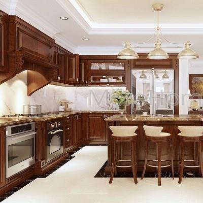  Thi công đá ốp mặt bàn bếp tại biệt thự Phổ Quang
